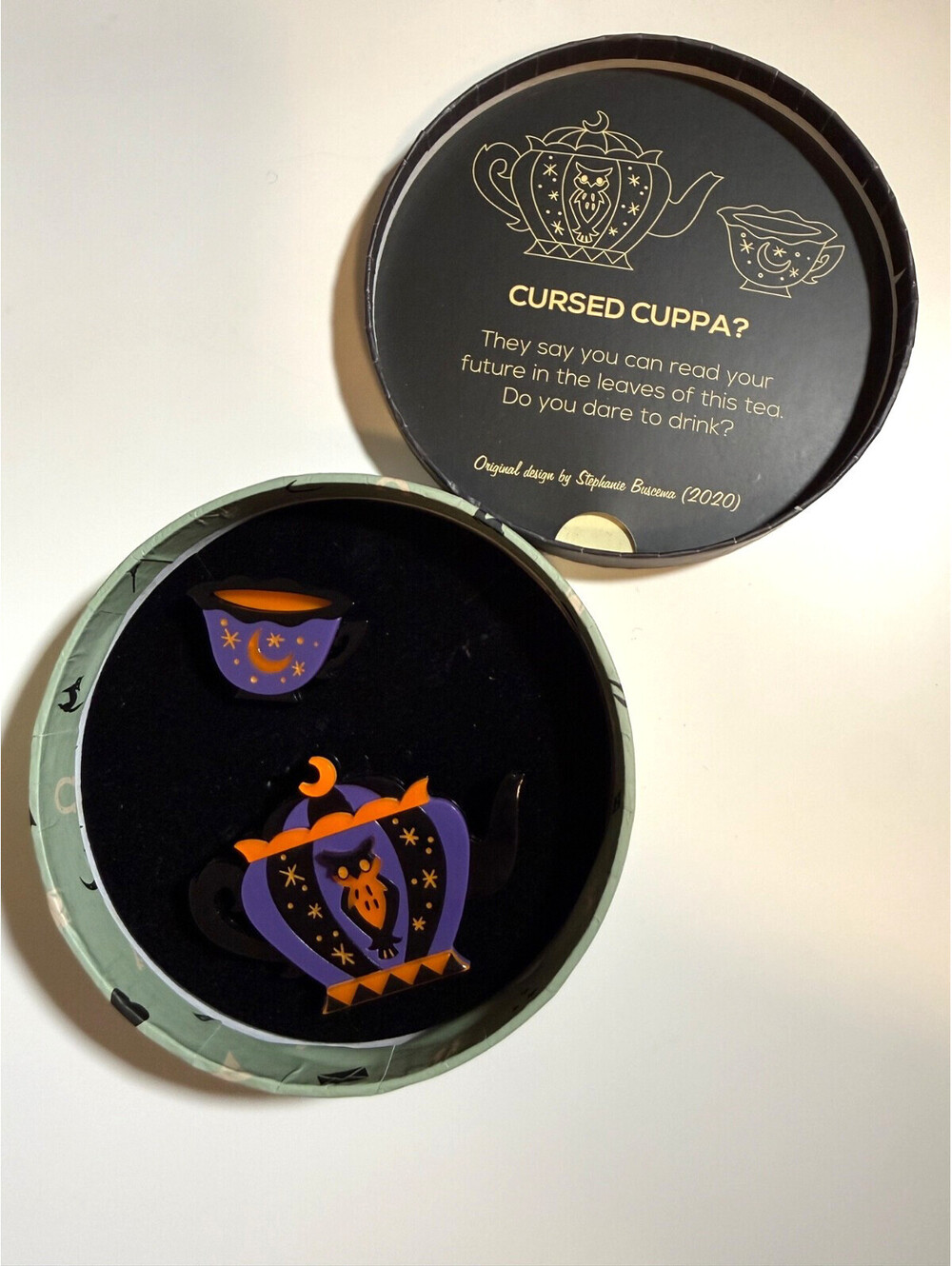 Cursed Cuppa Brooch Set Erstwilder x Kitschy Witch Designs Halloween Teapot Pin